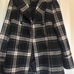 Steve Madden Black and White Plaid Pea Coat